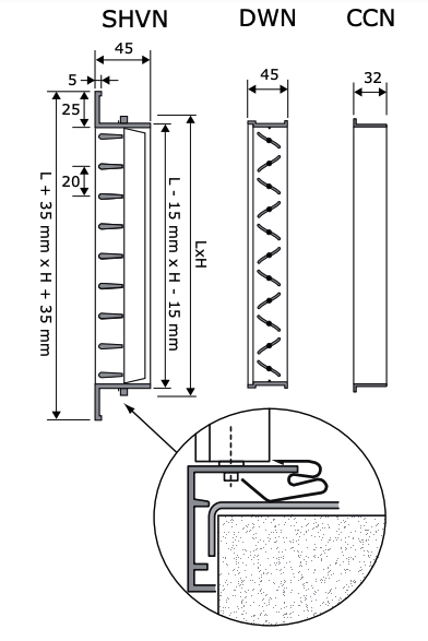 SHVN-12000200-RAL9016 - Wandroosters van staal met dubbele instelbare schoepen - 1200x200mm
